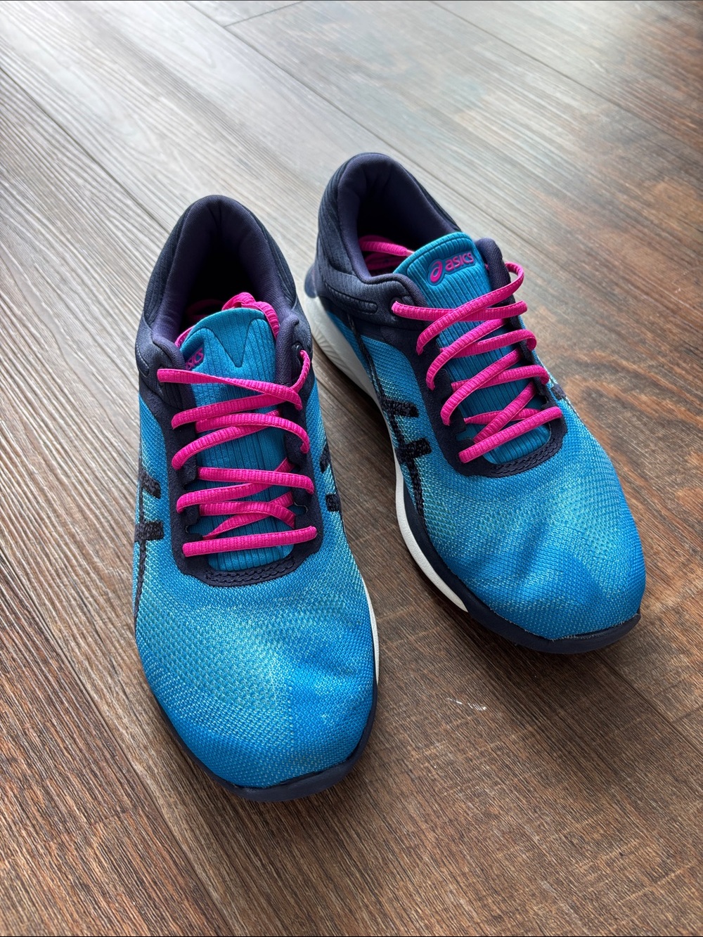 ASICS Women's Bright Blue Athletic Sneakers with Pink Laces
